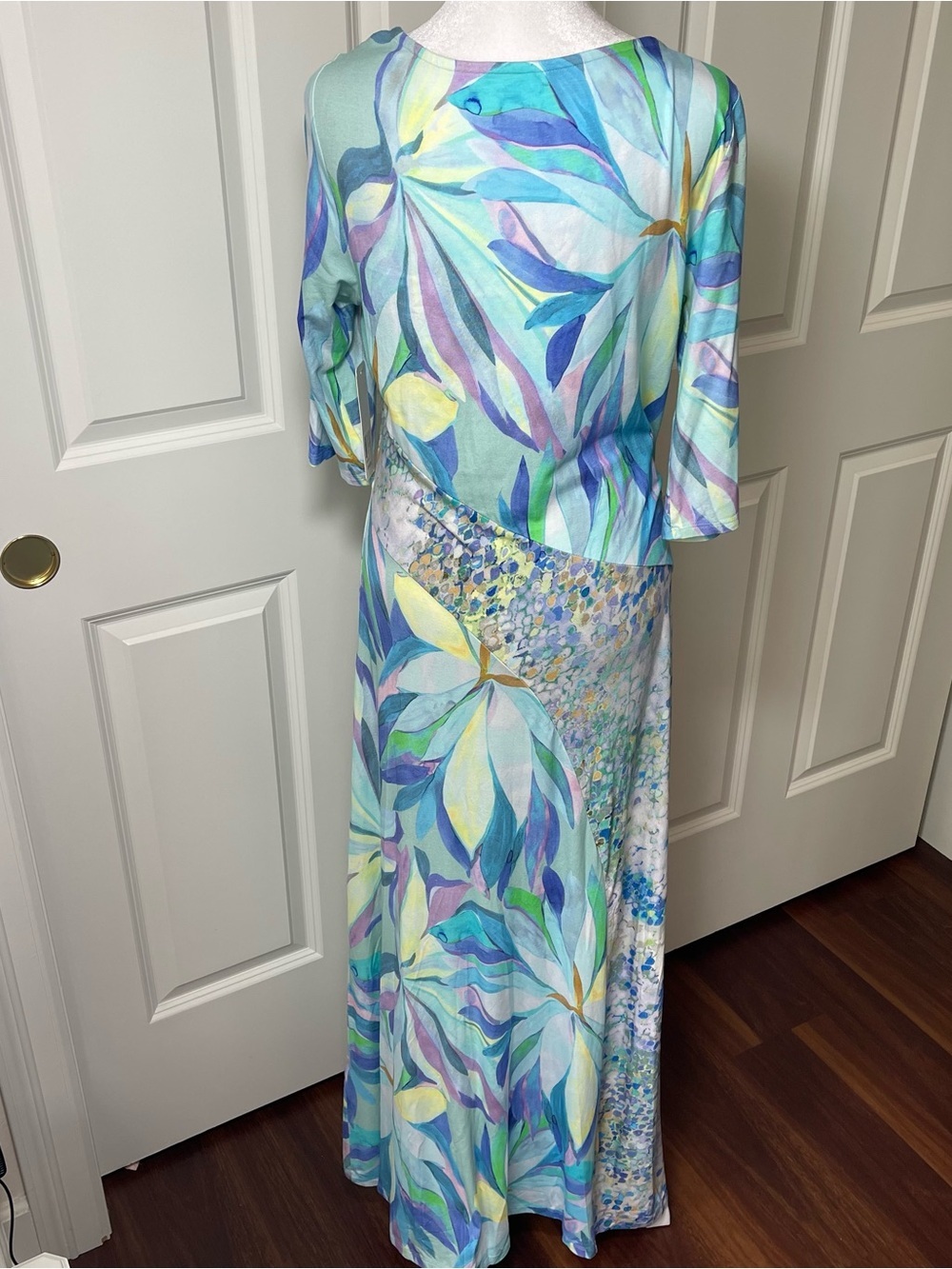 NWT Soft Surroundings Stella Dress Maxi Scoop Neck Half Sleeve Blue Aqua Green M - Picture 7 of 16